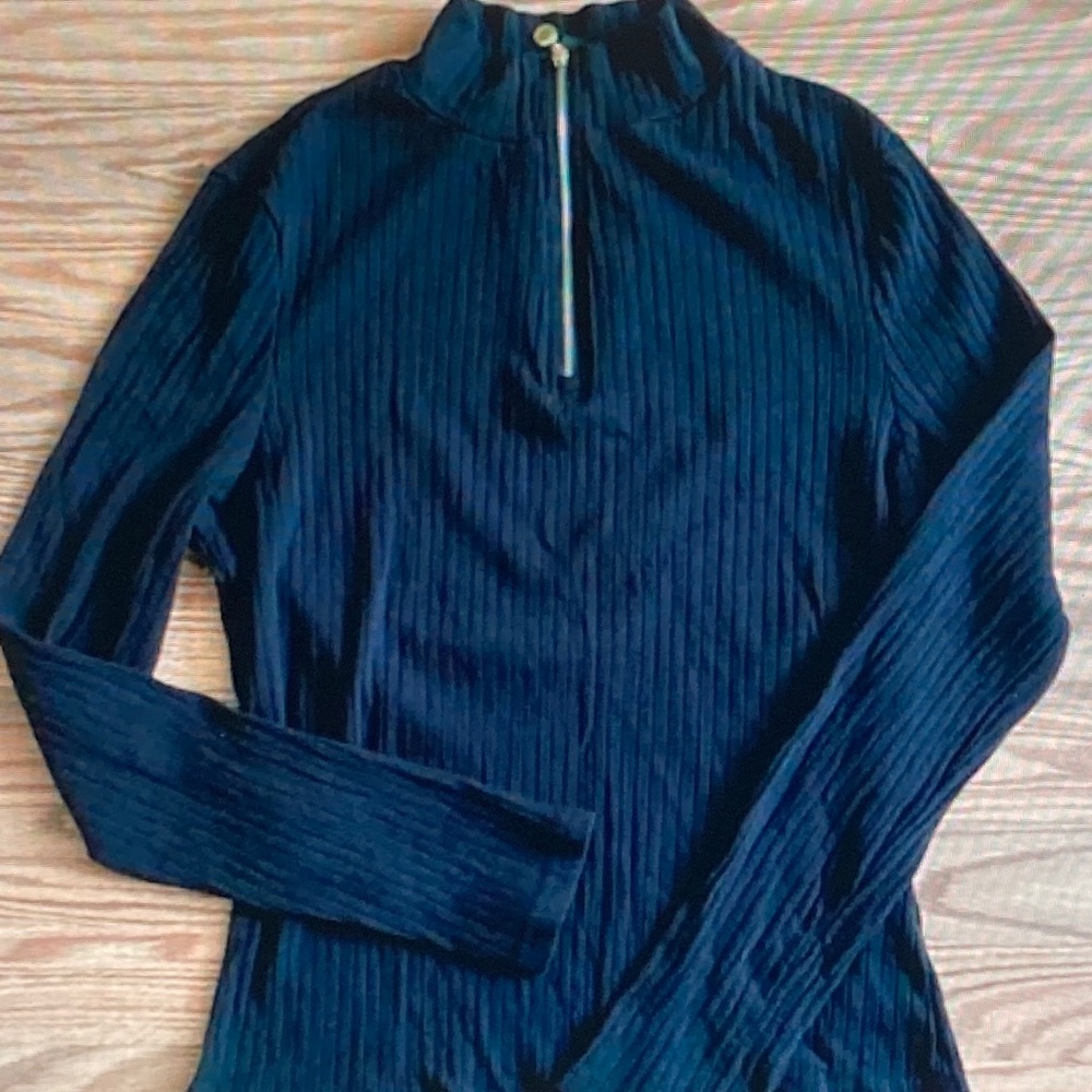 SHEIN Navy Ribbed Half-Zip Turtleneck Sweater - Picture 2 of 5